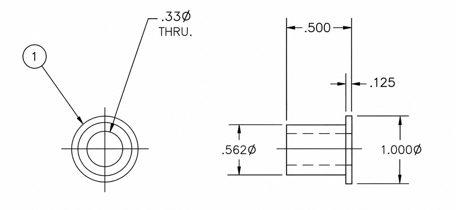 Ceramic Top Hat Washer .562"ø X 1" Flange ø X .33"Hole X .5"Tall 99.8% Alumina - The Heat Treat Shop